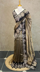 TISSUE ORGANZA FLORAL APPLIQUE EMBROIDERY SAREE