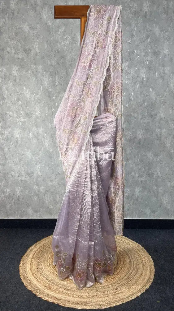 TISSUE SILK ORGANZA HAND PAINTED SAREE