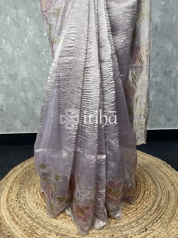 TISSUE SILK ORGANZA HAND PAINTED SAREE