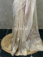 TURKISH APPLIQUE EMBROIDERY SAREE - Beige