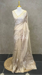 TURKISH APPLIQUE EMBROIDERY SAREE - Beige