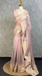 TURKISH ORGANZA EMBROIDERY SAREE - BLUSH PINK