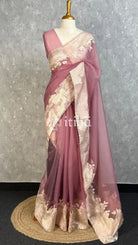 TURKISH ORGANZA EMBROIDERY SAREE - dusty rose
