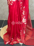 TUSSAR ORGANZA SAREE - Red