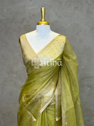 TUSSAR ORGANZA SAREE - LIGHT GREEN