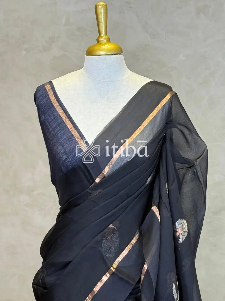 TUSSAR ORGANZA SAREE - Black