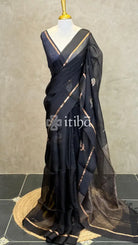 TUSSAR ORGANZA SAREE - Black