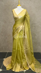 TUSSAR ORGANZA SAREE - LIGHT GREEN