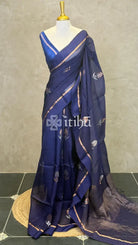 TUSSAR ORGANZA SAREE - NAVY BLUE