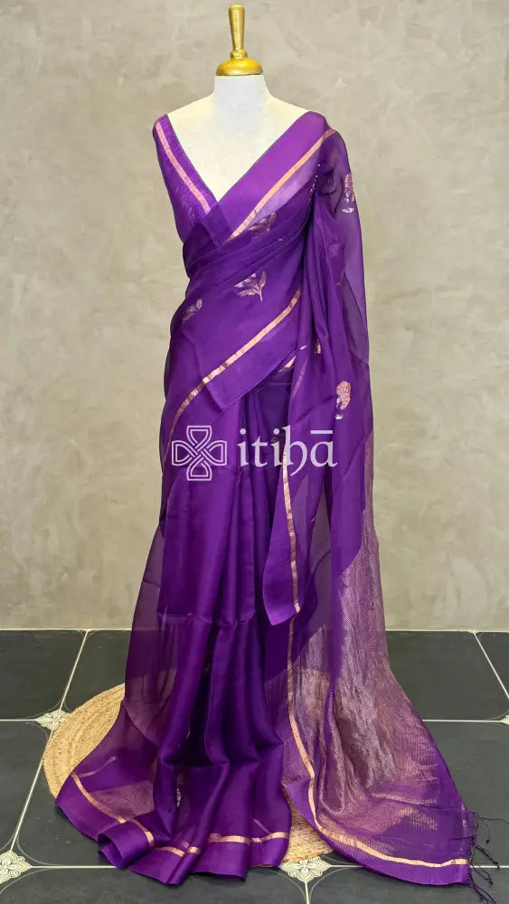 TUSSAR ORGANZA SAREE - Purple