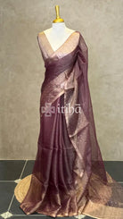 TUSSAR ORGANZA SAREE - WINE PURPLE