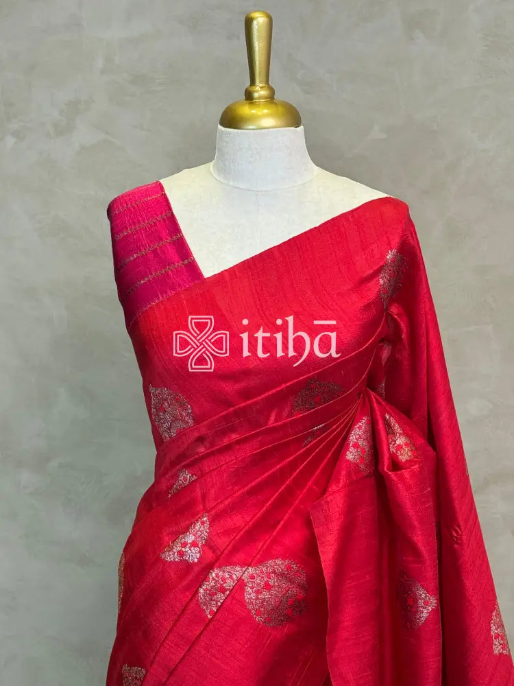 TUSSAR RAW SILK MEENAKARI BANARASI SAREE