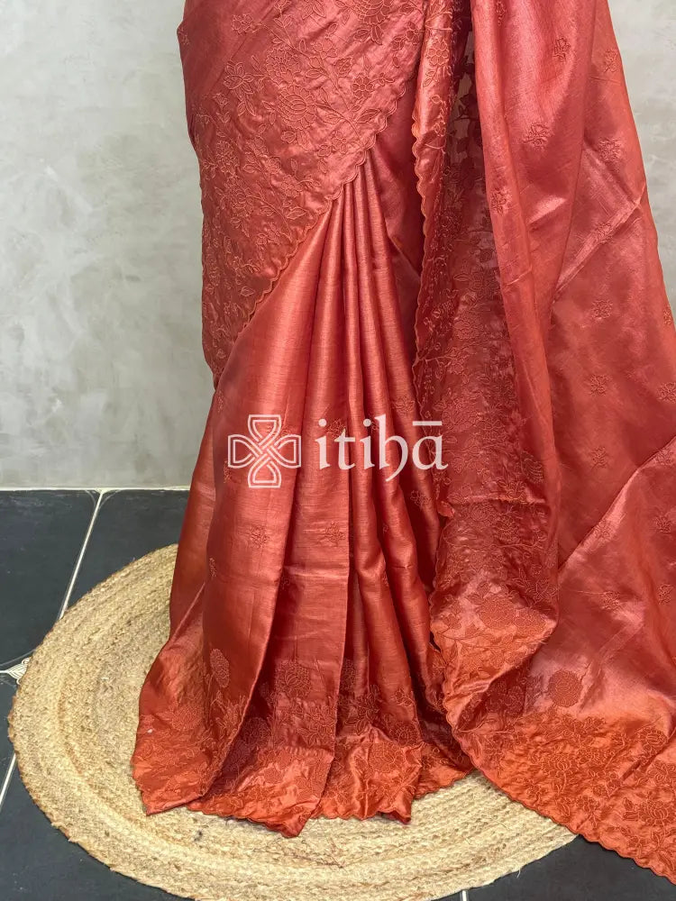 TUSSAR SILK APPLIQUE EMBROIDERY SAREE