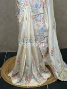 TUSSAR SILK APPLIQUE EMBROIDERY SAREE