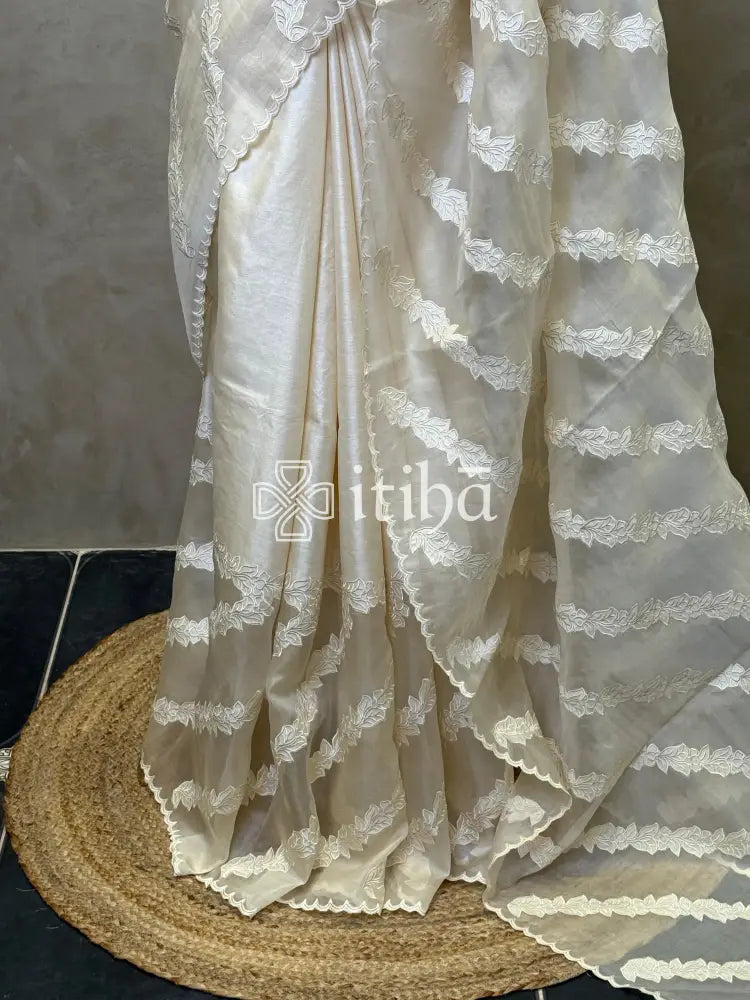 TUSSAR SILK APPLIQUE EMBROIDERY SAREE