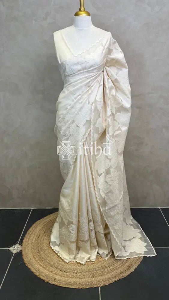 TUSSAR SILK APPLIQUE EMBROIDERY SAREE