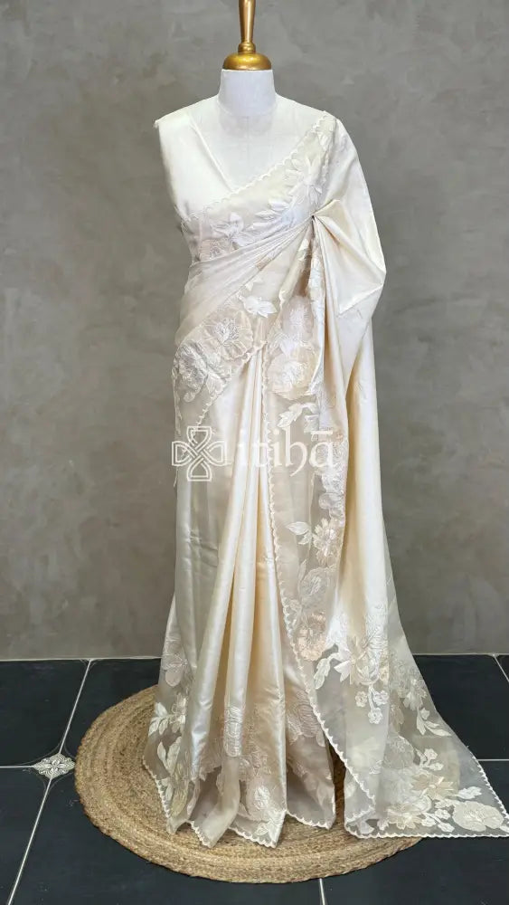 TUSSAR SILK APPLIQUE EMBROIDERY SAREE
