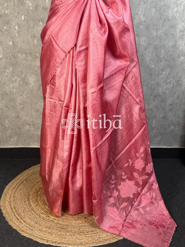 TUSSAR SILK APPLIQUE EMBROIDERY SAREE