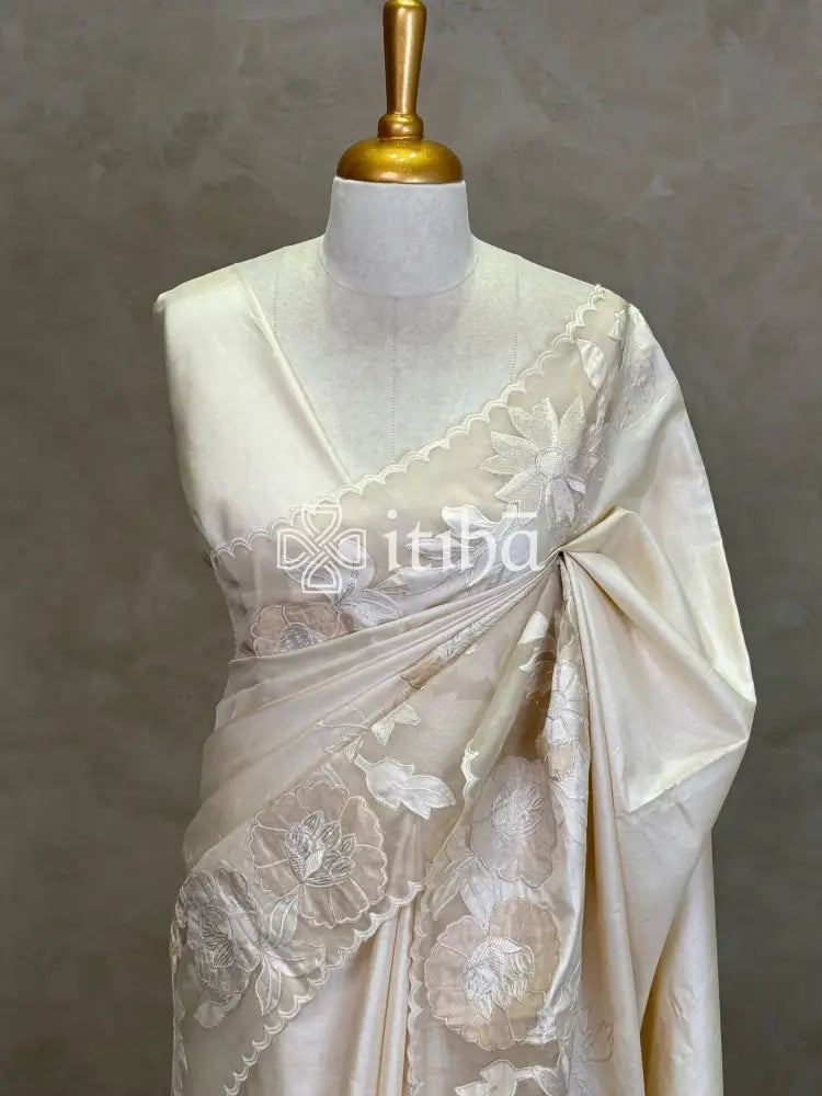 TUSSAR SILK APPLIQUE EMBROIDERY SAREE