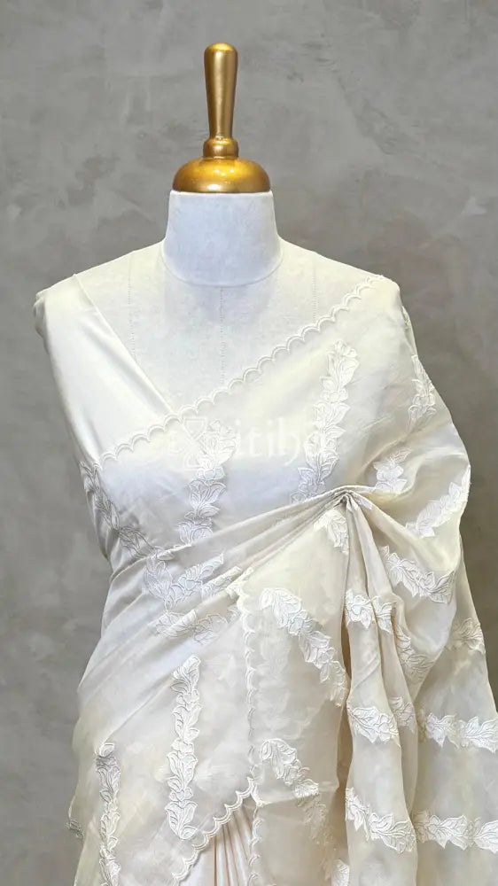 TUSSAR SILK APPLIQUE EMBROIDERY SAREE