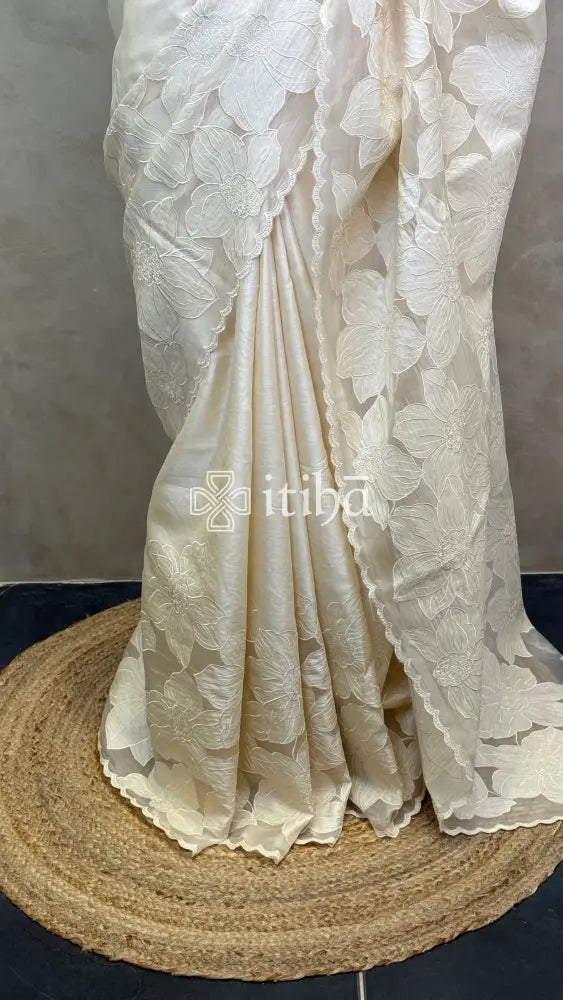 TUSSAR SILK APPLIQUE EMBROIDERY SAREE