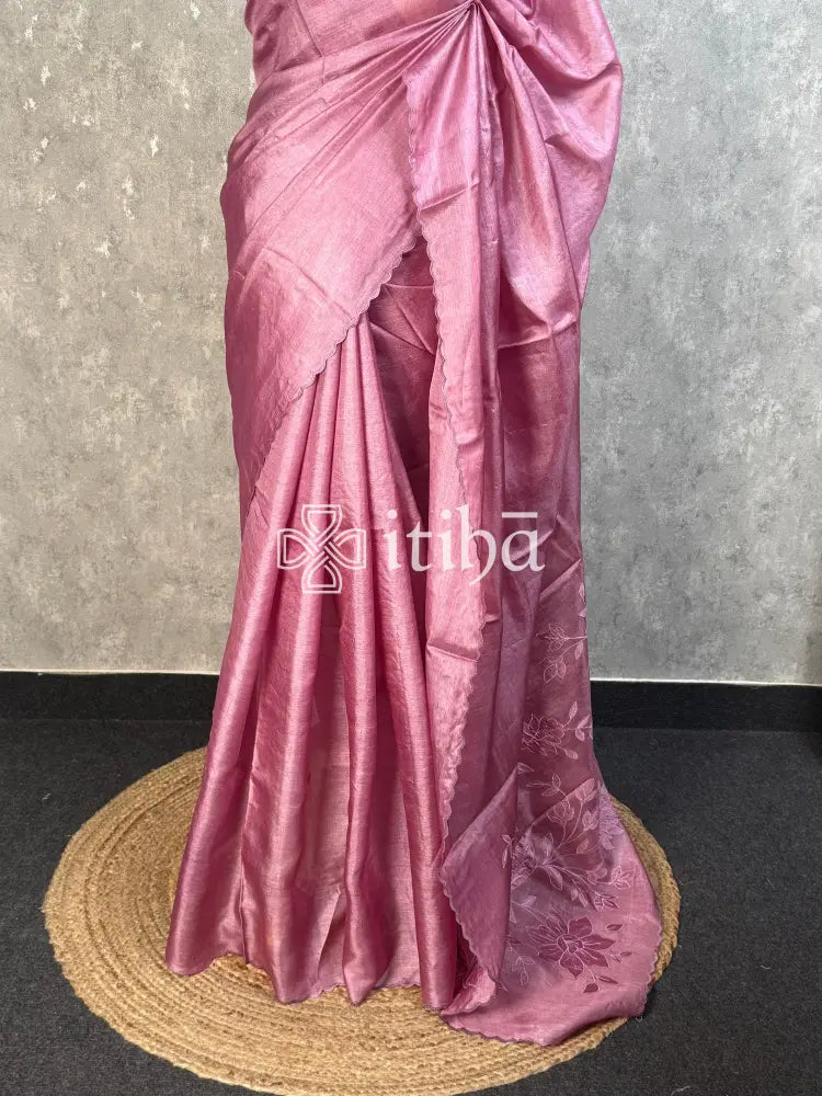 TUSSAR SILK APPLIQUE EMBROIDERY SAREE