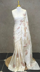 TUSSAR SILK APPLIQUE EMBROIDERY SAREE - PASTEL PINK