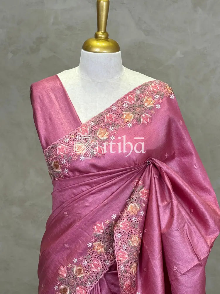 TUSSAR SILK CUTWORK EMBROIDERY SAREE