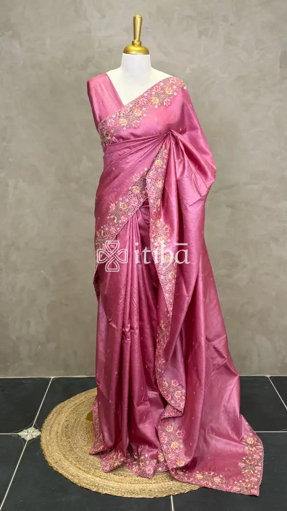 TUSSAR SILK CUTWORK EMBROIDERY SAREE