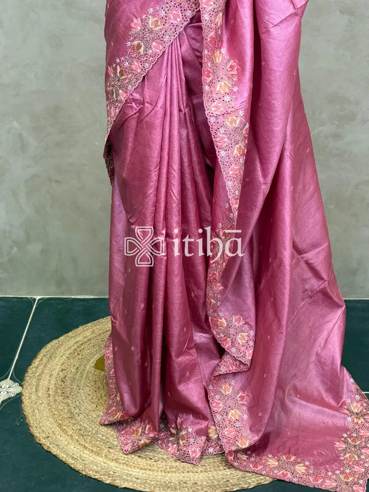 TUSSAR SILK CUTWORK EMBROIDERY SAREE