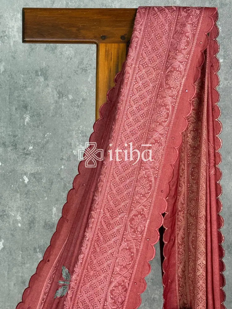 TUSSAR SILK EMBROIDERY ORGANZA SAREE