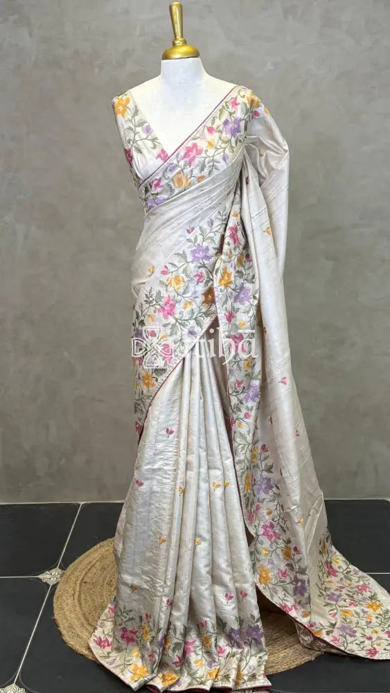 TUSSAR SILK EMBROIDERY SAREE