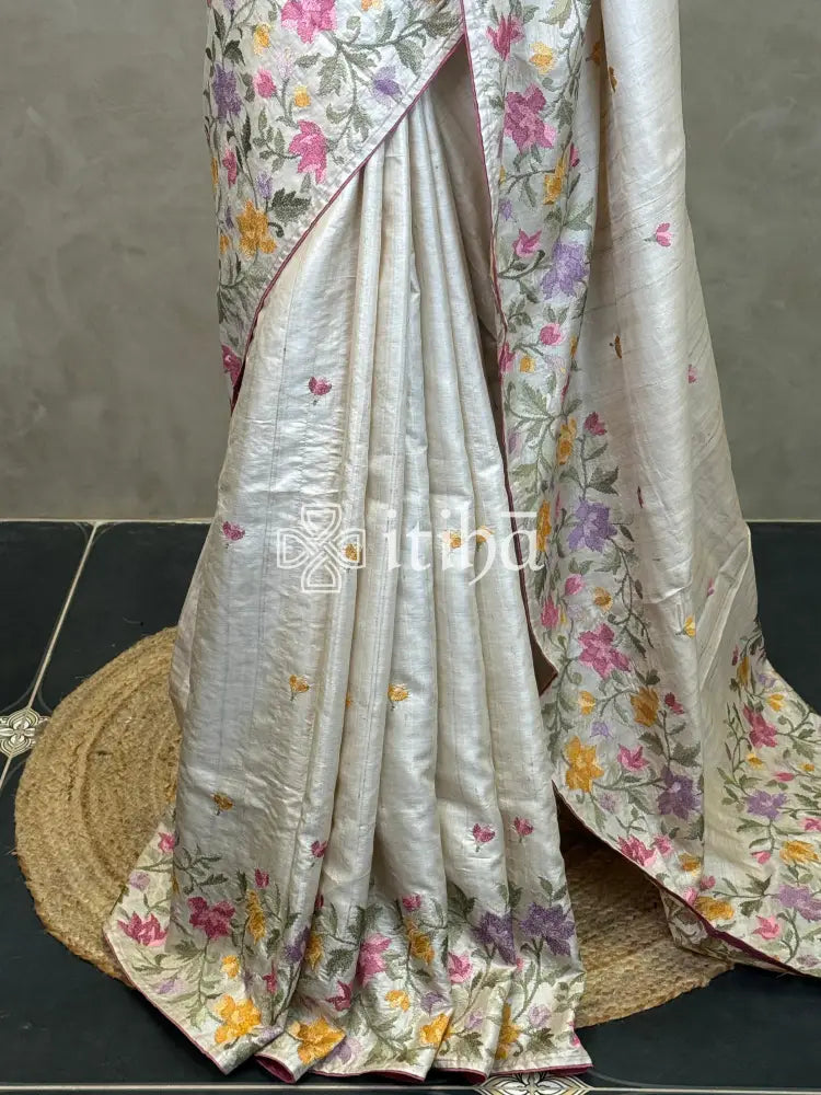 TUSSAR SILK EMBROIDERY SAREE