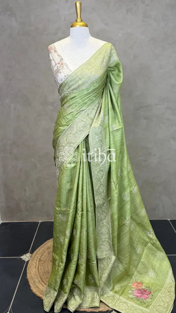 TUSSAR SILK EMBROIDERY SAREE