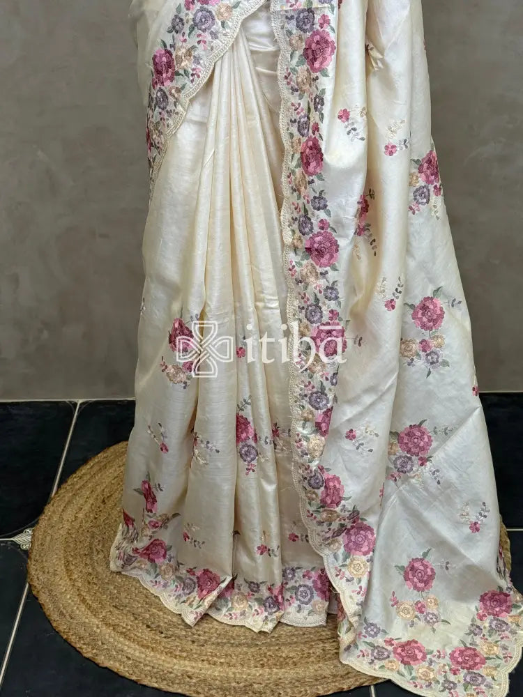 TUSSAR SILK EMBROIDERY SAREE