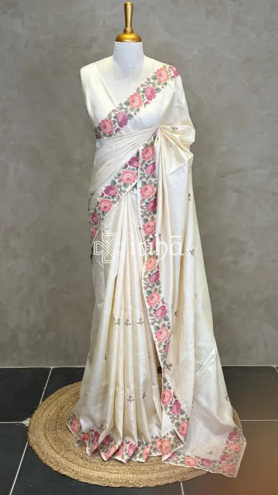 TUSSAR SILK EMBROIDERY SAREE