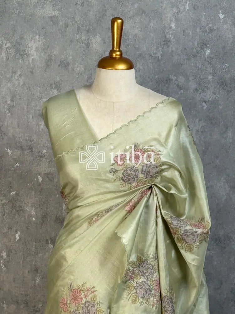 TUSSAR SILK EMBROIDERY SAREE