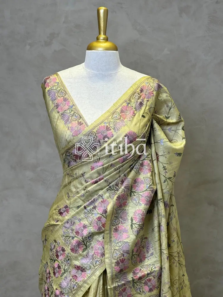 TUSSAR SILK EMBROIDERY SAREE