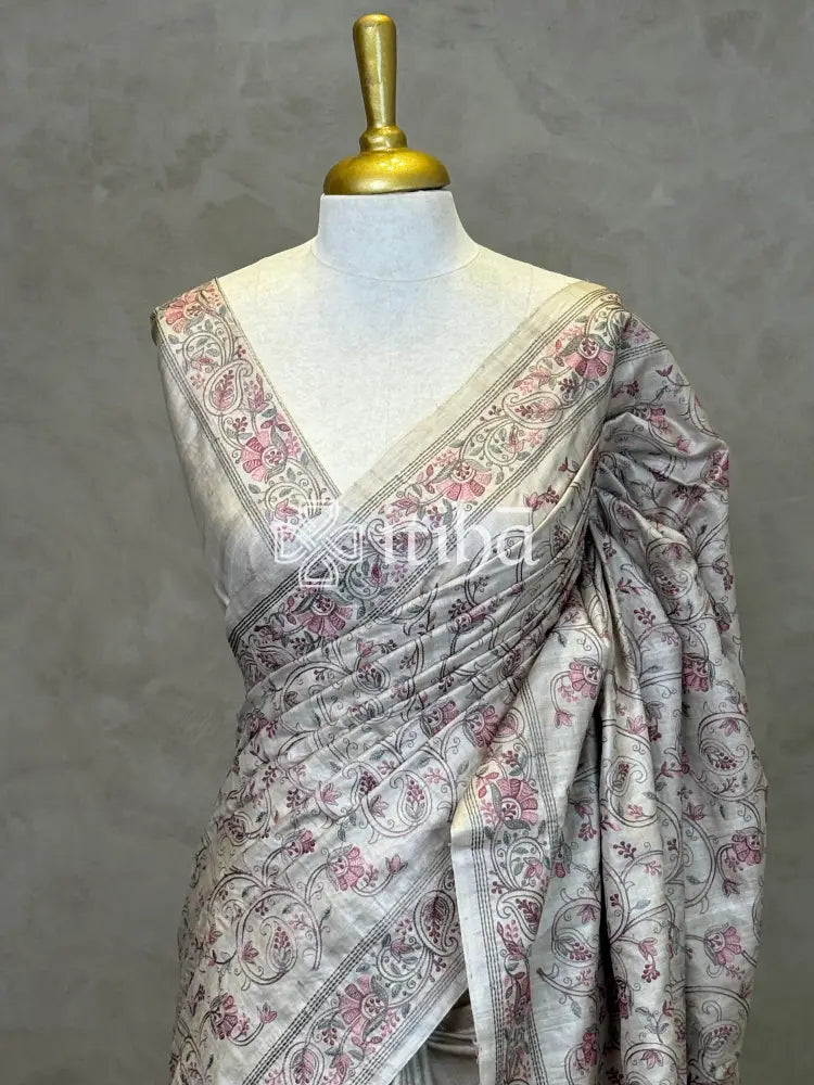 TUSSAR SILK EMBROIDERY SAREE