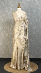 TUSSAR SILK EMBROIDERY SAREE - CHAMPAGNE BEIGE