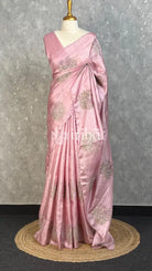 TUSSAR SILK EMBROIDERY SAREE - DUSTY ROSE PINK