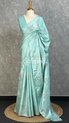 TUSSAR SILK EMBROIDERY SAREE - MINT AQUA