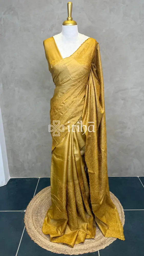 TUSSAR SILK EMBROIDERY SAREE - MUSTARD GOLD