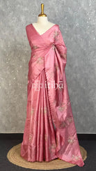 TUSSAR SILK EMBROIDERY SAREE - PASTEL PINK