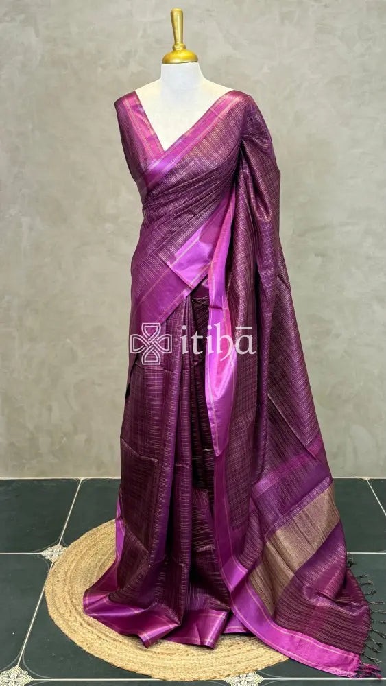TUSSAR SILK WEAVING SAREE - DARK MAGENTA