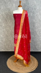TUSSAR SILK SUIT - WINE RED