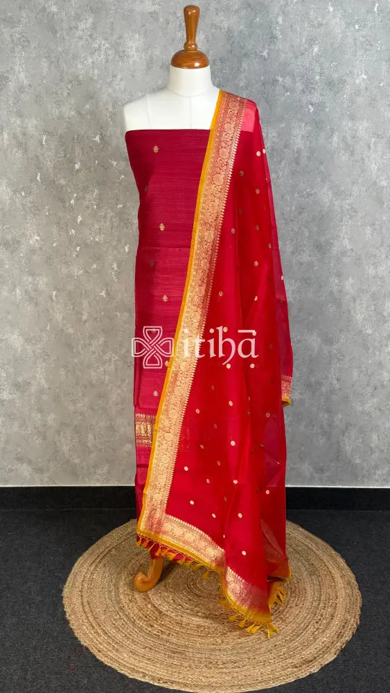 TUSSAR SILK SUIT - WINE RED