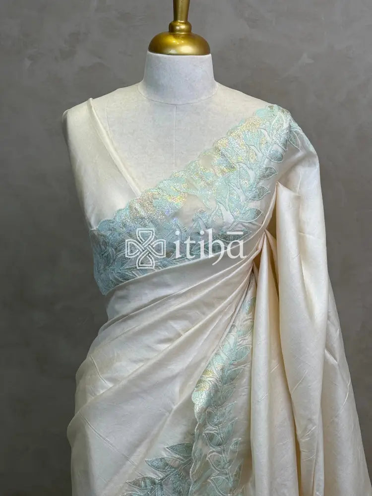 TUSSAR SILK TURKISH APPLIQUE EMBROIDERY SAREE