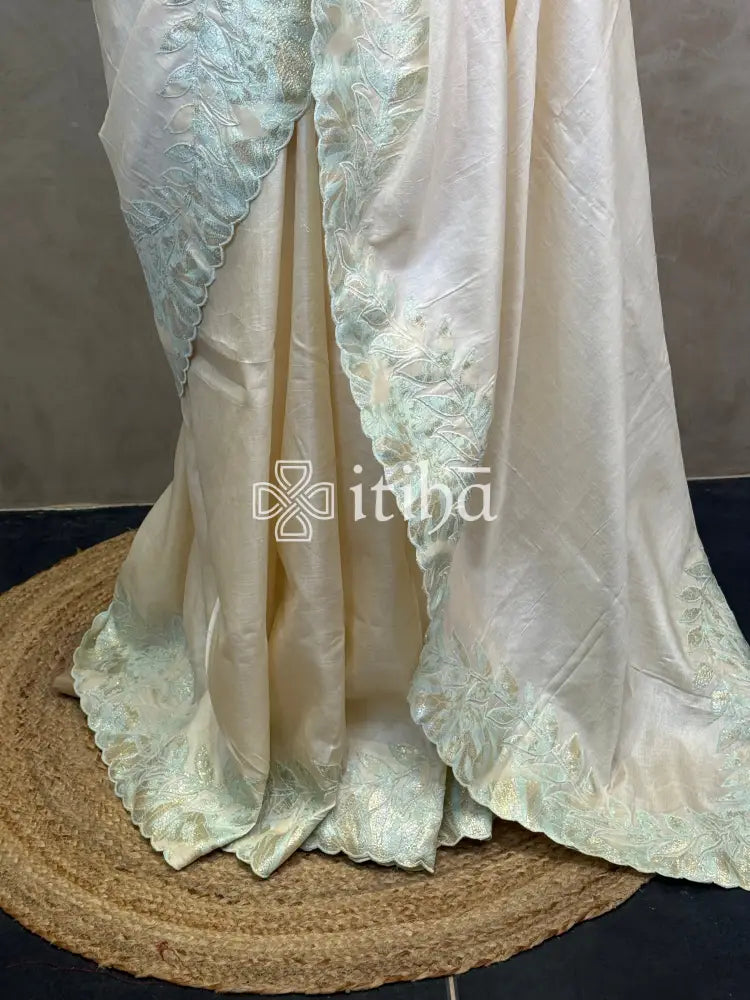 TUSSAR SILK TURKISH APPLIQUE EMBROIDERY SAREE