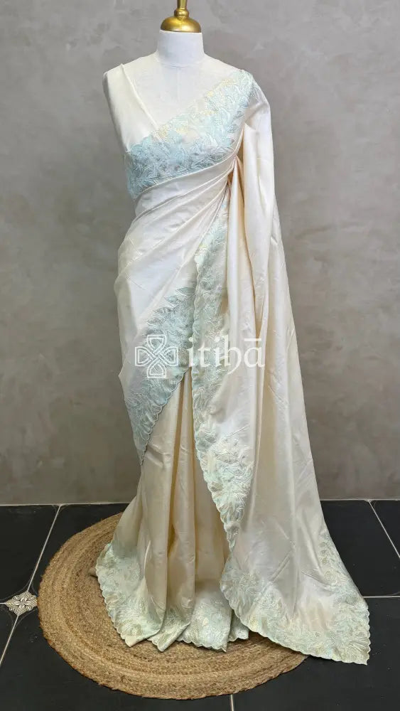 TUSSAR SILK TURKISH APPLIQUE EMBROIDERY SAREE